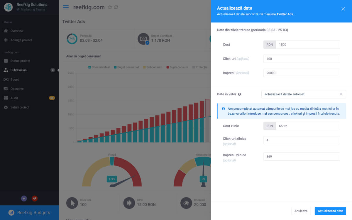 Actualizare date subdiviziune gestionată manual